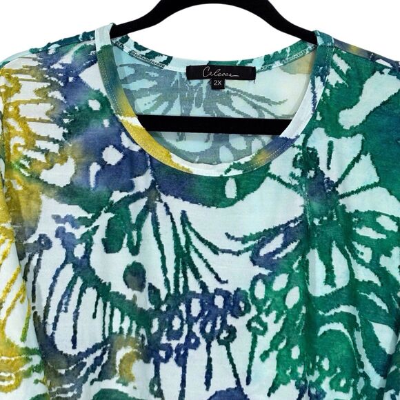 Calessa Butterfly Burnout Textured Tunic Top Shirt Womens Size 2X Boho Artsy - Picture 4 of 7